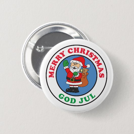 Gott Jul Swedish Christmas Santa Button (Vorne & Hinten)
