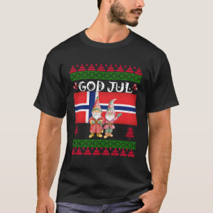 Gott Jul Ugly Norwegen Flag Skandinavier Gnome T-Shirt