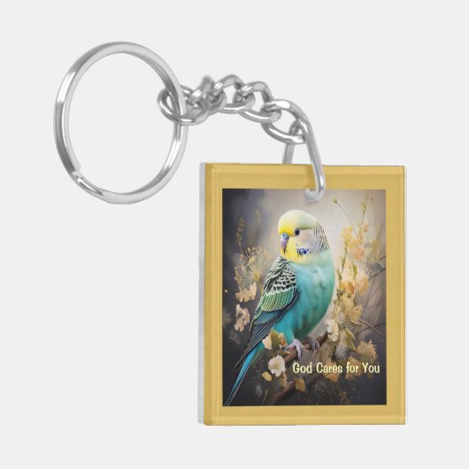 Gott kümmert sich um dich, Parakeet Schlüsselanhänger (Vorderseite links)