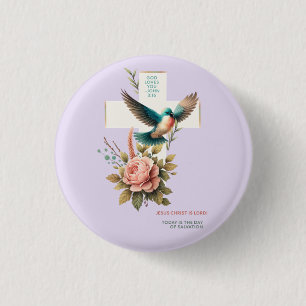 Gott liebt dich Kreuz- und Vogelmotiv Button