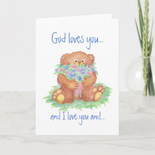 Gott liebt dich und ich liebe dich, Teddybär Blume Karte