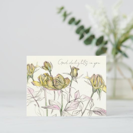 Gott liebt in dir Gelbe Rosen Religiös Postkarte (Stehend Vorderseite)