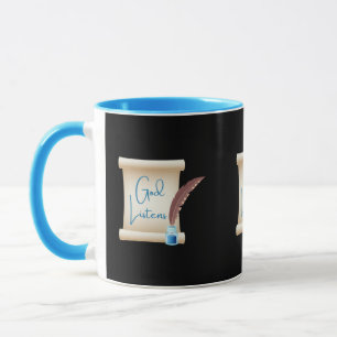 Gott listet das Schreiben einer zweitönigen Tasse 
