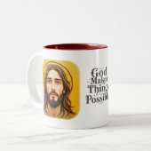 Gott macht Dinge möglich Zweifarbige Tasse (Vorderseite Links)