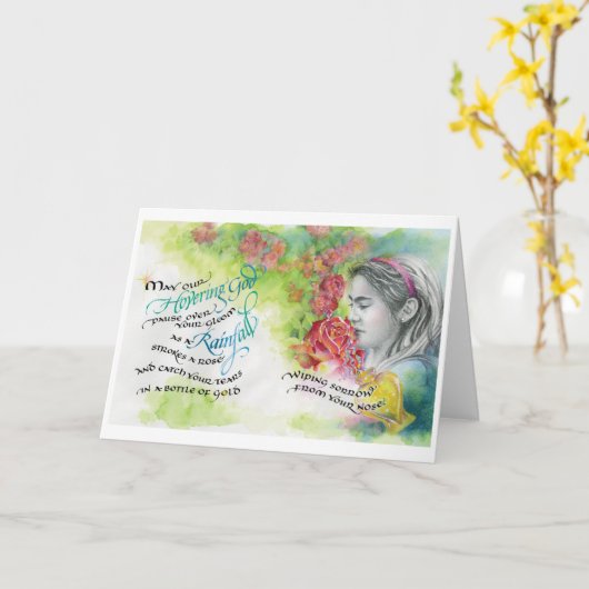 Gott/Regen, geklappte Grußkarte, 5"x7" Karte (Gelbe Blume)