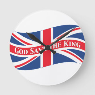 Gott Rettete den König mit Union Jack Runde Wanduhr