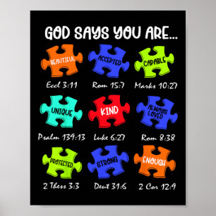 Gott sagt, du bist Autismus Bewusstsein Puzzle Kin Poster