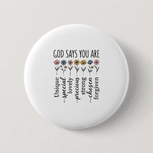 Gott sagt, du bist florales christliches Vektordes Button