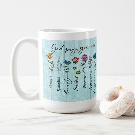 "Gott sagt, du bist.." Gewohnheitsbild Kaffeetasse (Mit Donut)