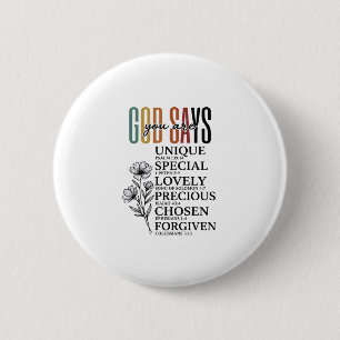 Gott sagt, du bist Glaubensblume Vintage-Shirt-Des Button
