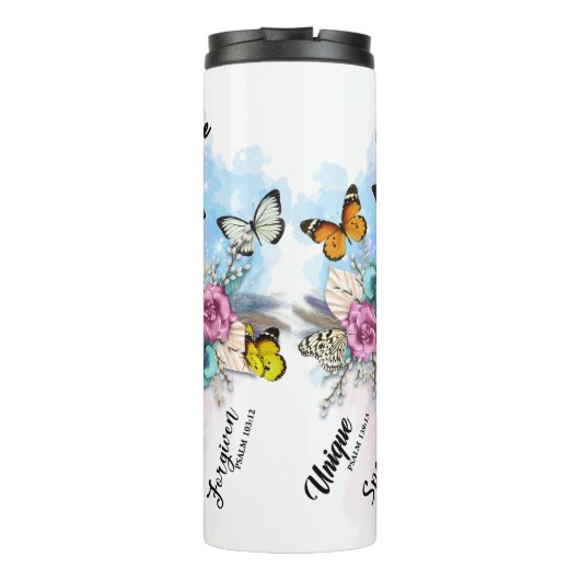 Gott sagt, du bist. . . Schmetterling und Blume Thermosbecher (Rückseite)