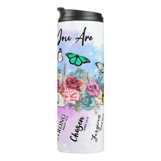 Gott sagt, du bist. . . Schmetterling und Blume Thermosbecher (Nach rechts gedreht)