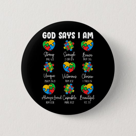 Gott sagt, ich bin - Au-Awareness Christlicher Bib Button (Vorderseite)