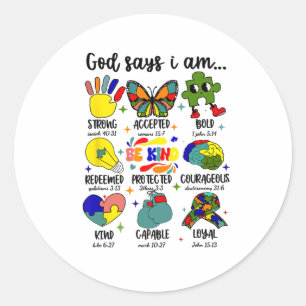 Gott sagt, ich bin Autismus Jesus Christliche Moti Runder Aufkleber