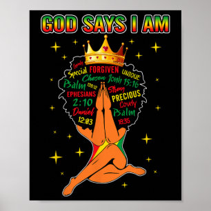 Gott sagt, ich bin christliche schwarze Königin Af Poster