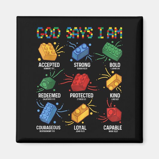 Gott sagt, ich bin Gebäude Brick Master Block Magnet (Vorne)