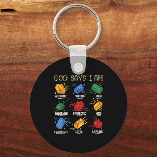 Gott sagt, ich bin Gebäude Brick Master Block Schlüsselanhänger (Vorderseite)