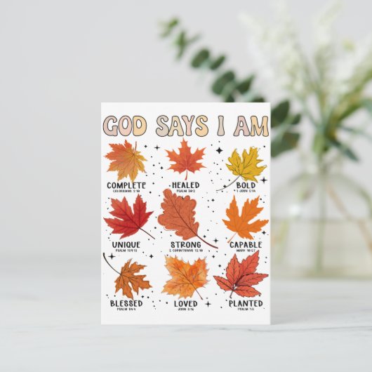 Gott sagt, ich bin Herbsternte fallen Blatt Hal Postkarte (Stehend Vorderseite)