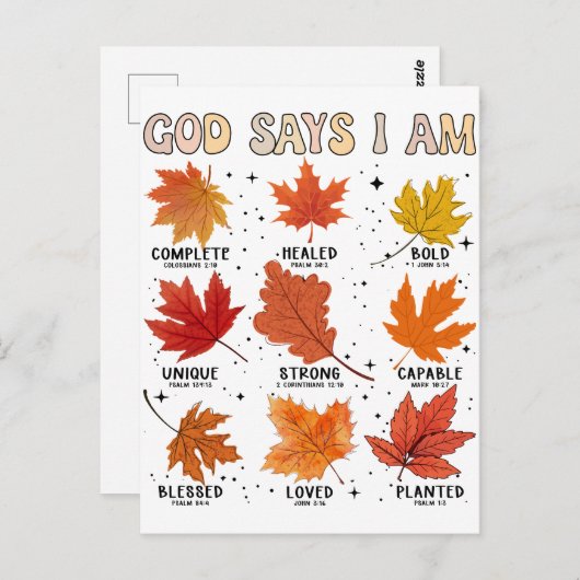 Gott sagt, ich bin Herbsternte fallen Blatt Hal Postkarte (Vorne/Hinten)