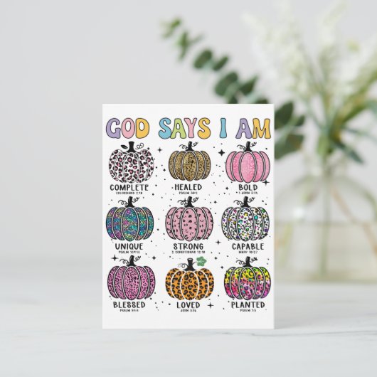 Gott sagt, ich bin Herbsternte fallen Blatt Hal Postkarte (Stehend Vorderseite)