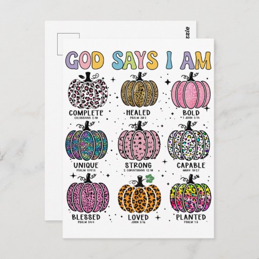 Gott sagt, ich bin Herbsternte fallen Blatt Hal Postkarte (Vorne/Hinten)