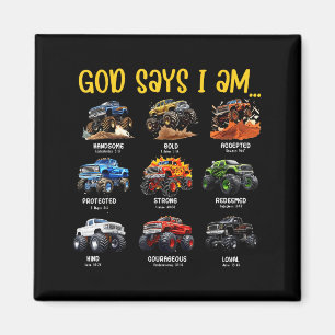 Gott sagt, ich bin Monster Truck Kleinkind Kinder  Magnet