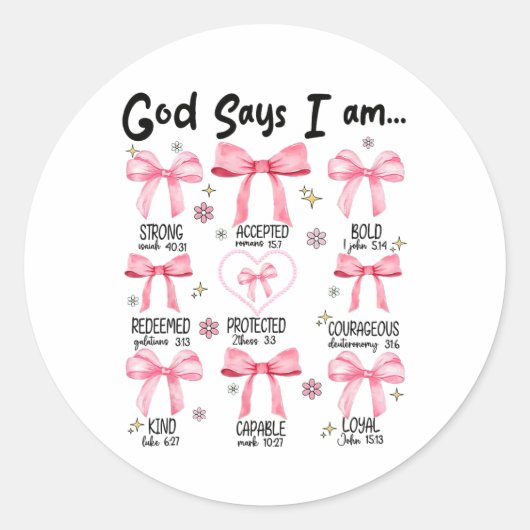 Gott sagt, ich bin rosa Coquette Christlich Jesus Runder Aufkleber (Vorderseite)