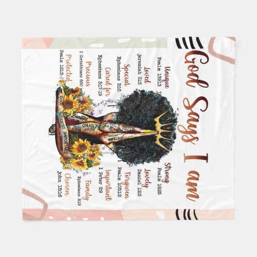 Gott sagt, ich bin schwarz Christlich Melanin Sist Fleecedecke (Vorderseite (Horizontal))