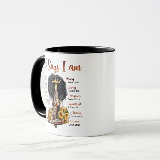 Gott sagt, ich bin schwarz Christlich Melanin Sist Tasse (Vorderseite Links)