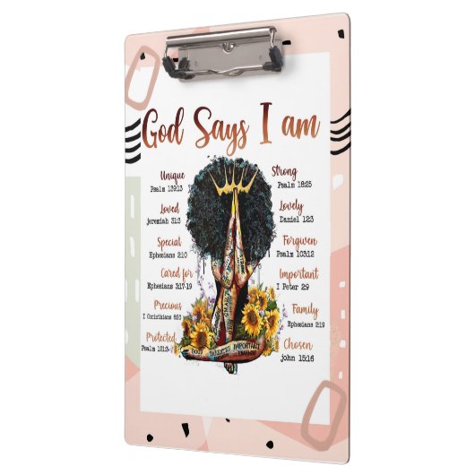 Gott sagt, ich bin schwarze Christliche Frauen Klemmbrett (Links)