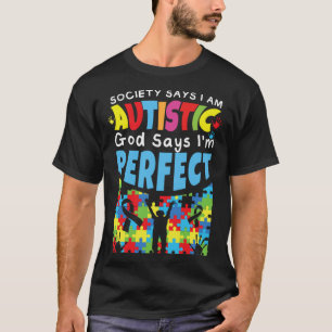 Gott sagt perfektes buntes Puzzle Autismus-Bewusst T-Shirt