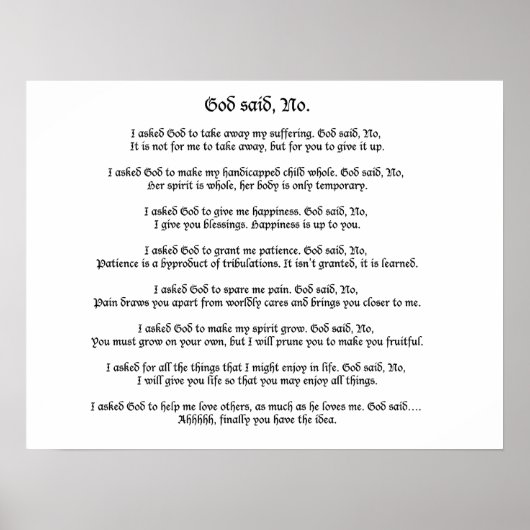 Gott sagte nein: Poster (Vorne)