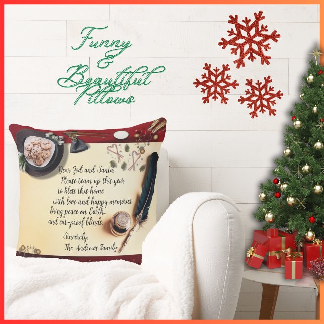 Gott Santa Note Quill Peace Cat-Proof Blinds 20x20 Kissen (Cat lovers who choose blinds as window coverings  can relate to the Christmas wish on this pillow!)
