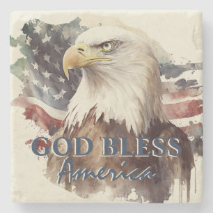 Gott segle America Patriotic Eagle Watercolor Steinuntersetzer