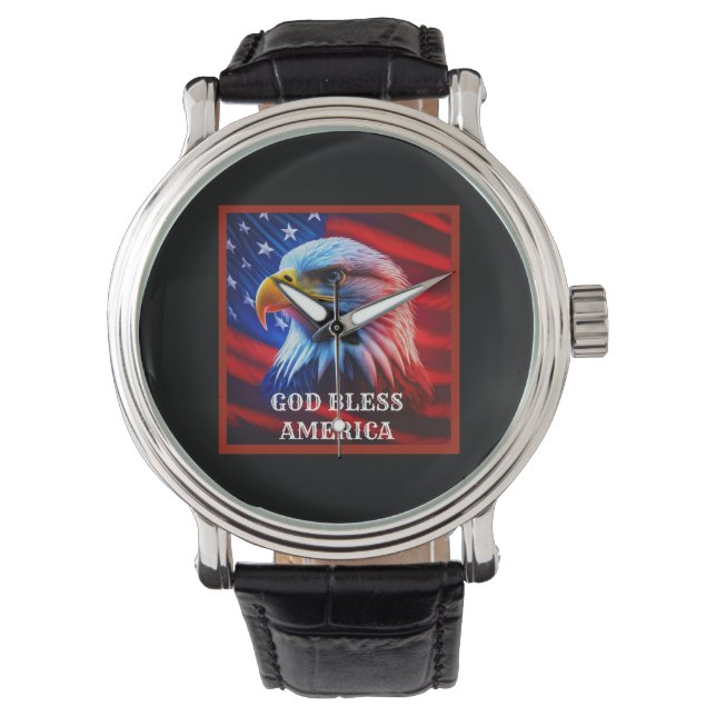 Gott segle Amerika US Flag Bald Eagle Armbanduhr (Vorderseite)