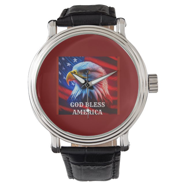 Gott segle Amerika US Flag Bald Eagle Armbanduhr (Vorderseite)