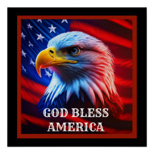 Gott segle Amerika US Flag Bald Eagle Poster