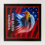 Gott segle Amerika US Flag Bald Eagle Puzzle (Horizontal)