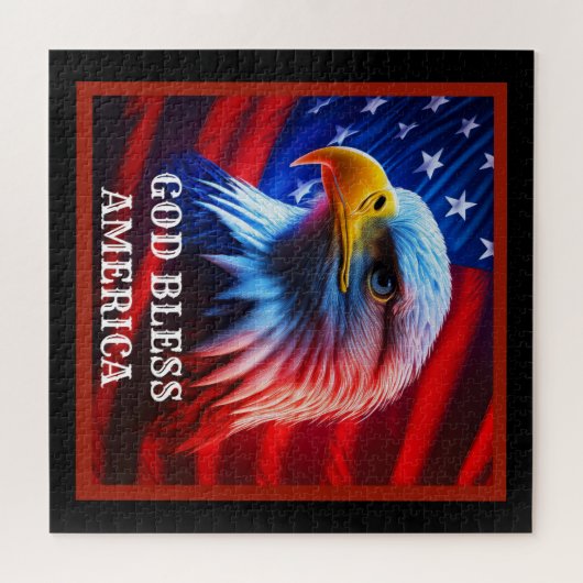 Gott segle Amerika US Flag Bald Eagle Puzzle (Horizontal)