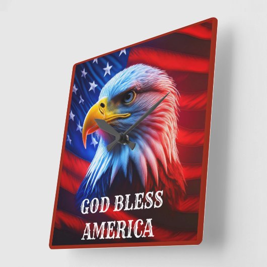 Gott segle Amerika US Flag Bald Eagle Quadratische Wanduhr (Winkel)