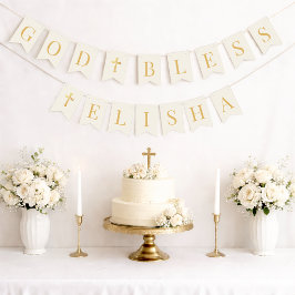 Gott segne 6 Buchstaben Elfenbein & Gold Taufe Kom Wimpelkette