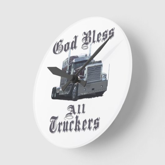 Gott segne alle Lastwagen Runde Wanduhr (Winkel)