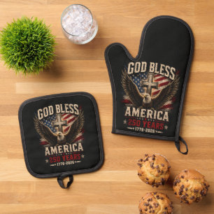 Gott segne Amerika 250 Jahre 1776-2026 Ofenhandschuh & Topflappen-Set