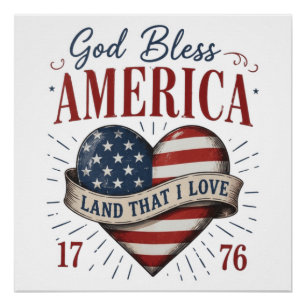 Gott segne Amerika 250. patriotische Herzflagge Poster
