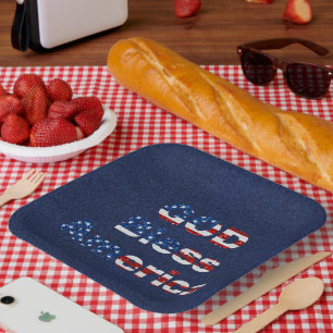 Gott segne Amerika 4. Juli Glitter-Papierplatten Pappteller