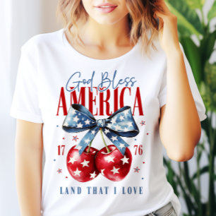 Gott segne Amerika 4. Juli Kirschen & Schleife Fra T-Shirt