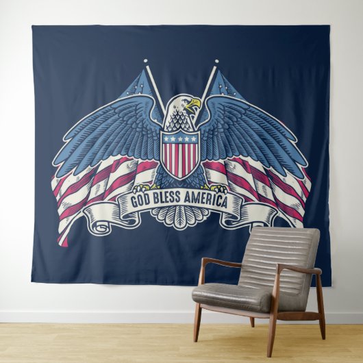 Gott segne Amerika Adler und Flagge Wandteppich (Beispiel (Horizontal))