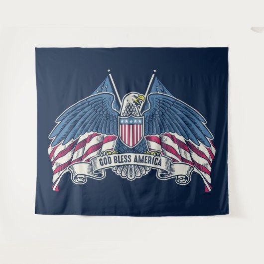 Gott segne Amerika Adler und Flagge Wandteppich (Vorderseite (Horizontal))