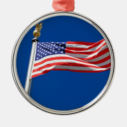 Gott segne Amerika, amerikanische Flagge, Patriot- Silbernes Ornament (Vorne)