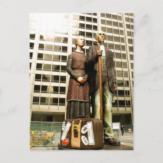 Gott segne Amerika/Amerikanische Gotik Postkarte (Vorderseite)